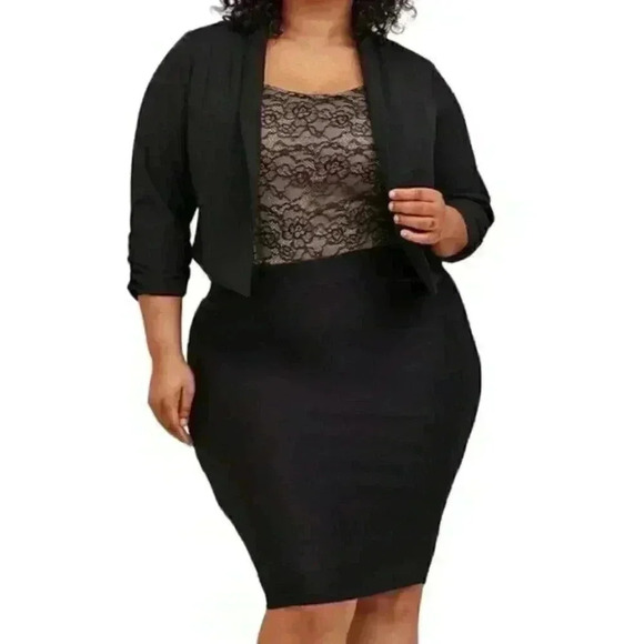 Torrid Studio Luxe Woven Open Front Blazer Deep  Crop Black Women's Plus size 5X - Picture 1 of 14